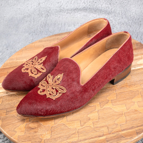 Lucchese Embroidered Maroon Calf Hair Womens Size 9 Loafer - Picture 4 of 12
